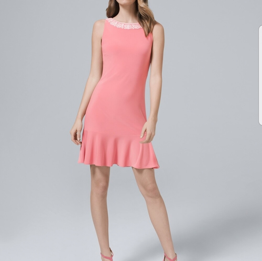 Whitehouse blackmarket,  Jersey dress with embroidered collar, small